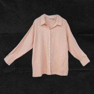 Linden Hill Linen Button Front 3/4 Sleeve Top, Peach - L